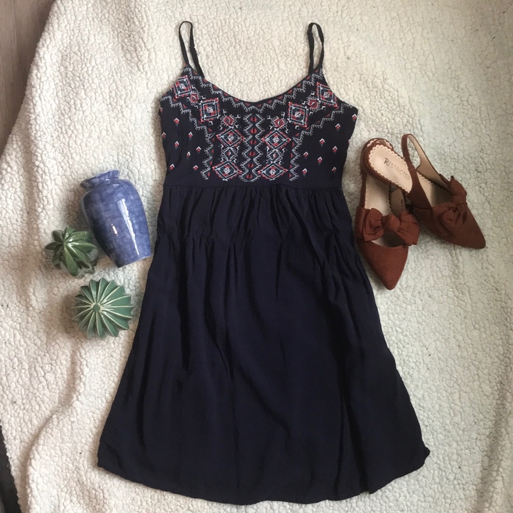 Maurices Embroidered Navy Blue Dress